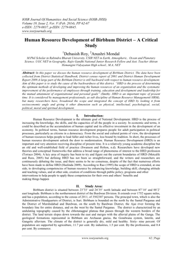Human Resource Development of Birbhum District – a Critical Study
