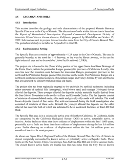 4.5 GEOLOGY and SOILS 4.5.1 Introduction This Section Describes