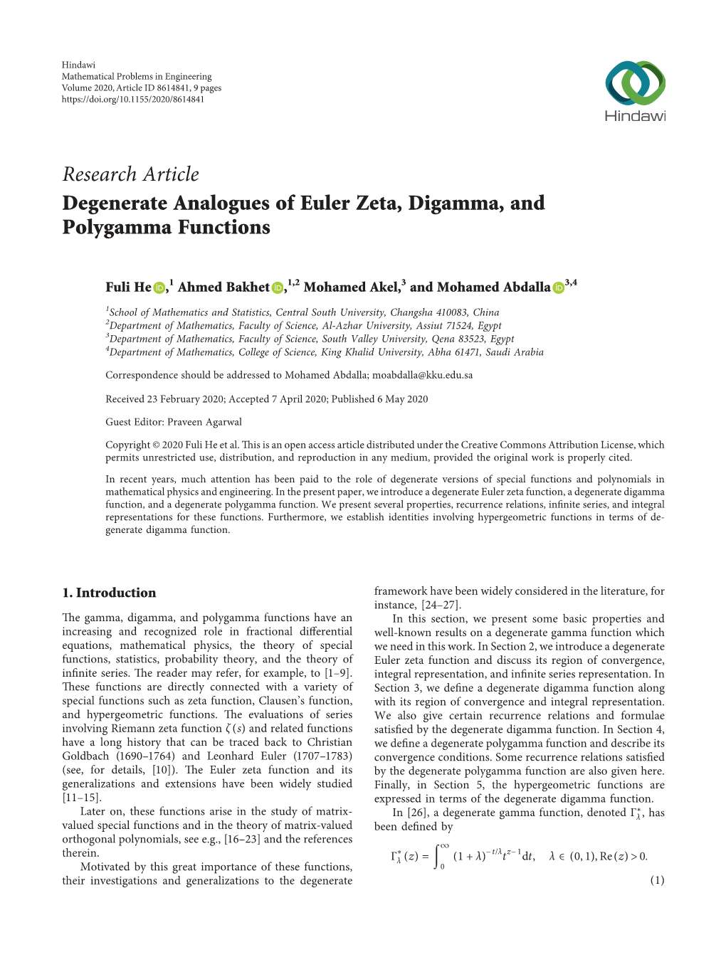 Degenerate Analogues of Euler Zeta, Digamma, and Polygamma Functions