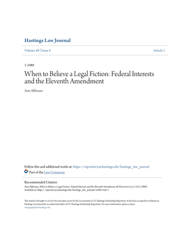 Federal Interests and the Eleventh Amendment Ann Althouse