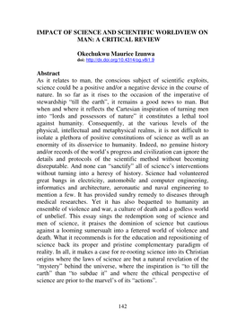 Impact of Science and Scientific Worldview on Man: a Critical Review