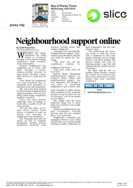 Neighbourhood Support Online by Staff Reporters Beaches, Friendly Locals and Their Community, but Not Sure News@Bayofplentytimes.Co.Nz Country Village Feel