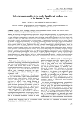 Orthopteran Communities in the Conifer-Broadleaved Woodland Zone of the Russian Far East