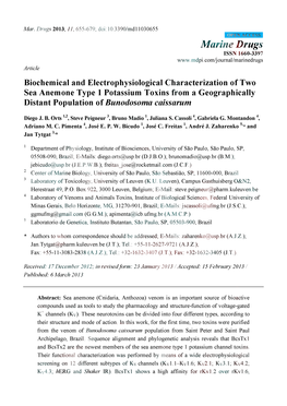 Biochemical and Electrophysiological Characterization of Two Sea Anemone Type 1 Potassium Toxins from a Geographically Distant Population Ofbunodosoma Caissarum