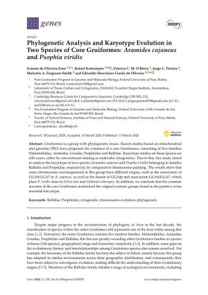Phylogenetic Analysis and Karyotype Evolution in Two Species of Core Gruiformes: Aramides Cajaneus and Psophia Viridis