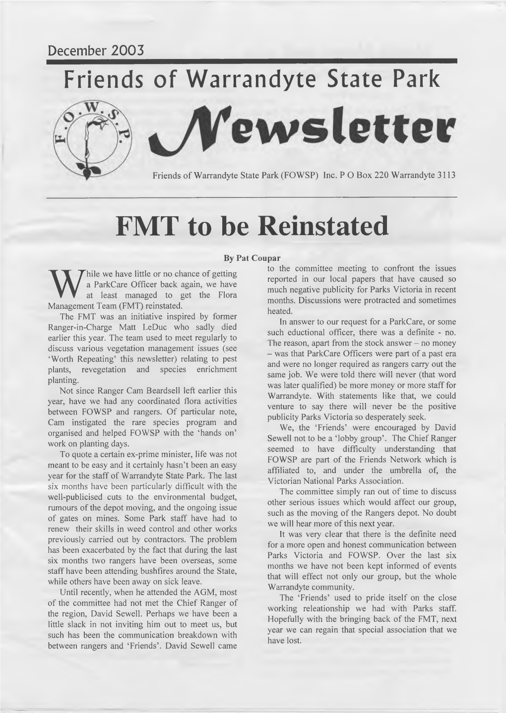 FMT to Be Reinstated