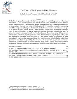 The Views of Participants in DNA Biobanks