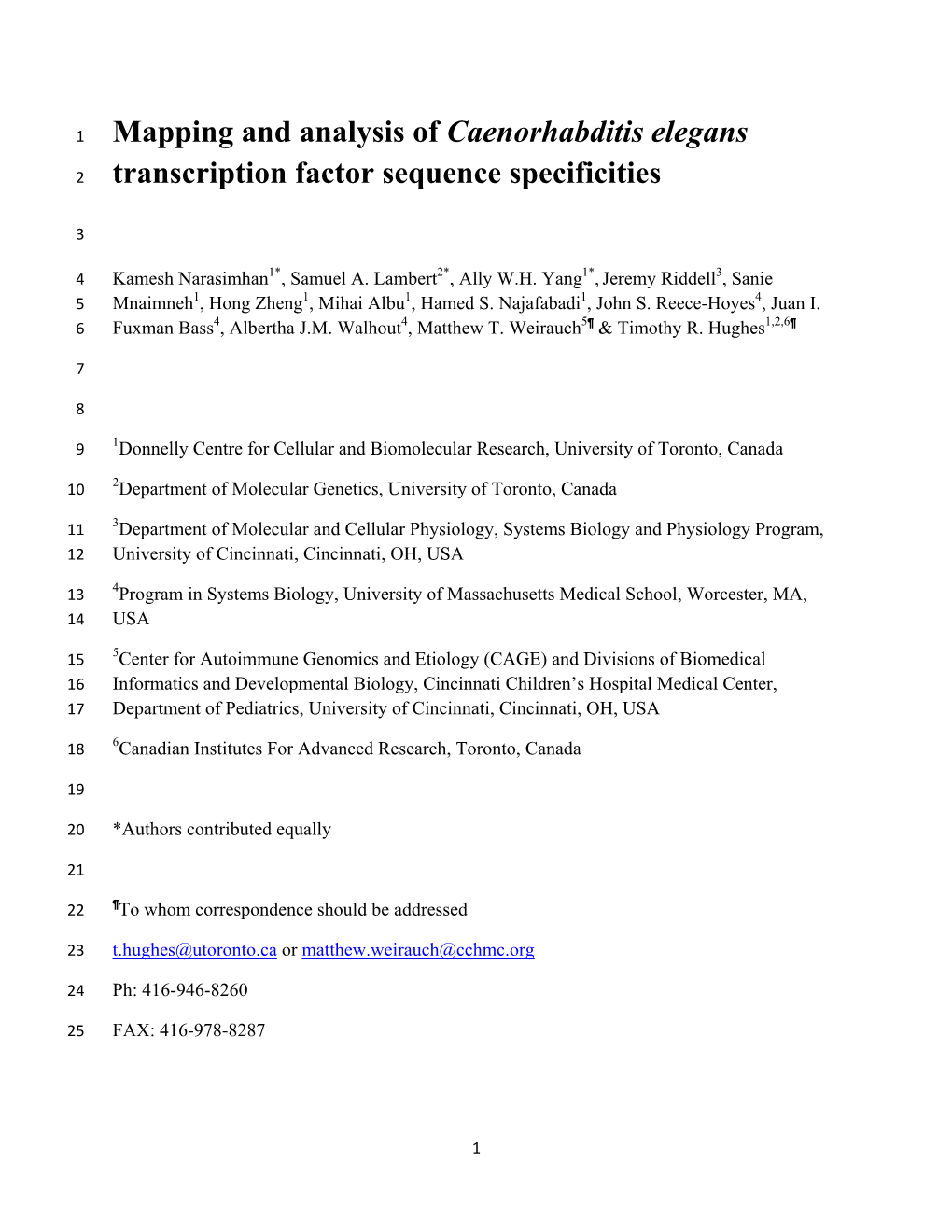 Mapping and Analysis of Caenorhabditis Elegans Transcription Factor Sequence Specificities