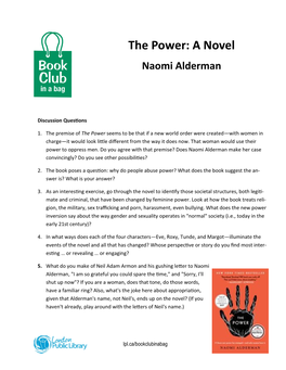 The Power: a Novel Naomi Alderman