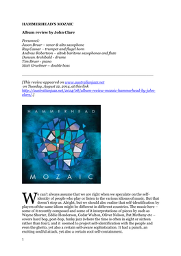HAMMERHEAD's MOZAIC Album Review by John Clare Personnel