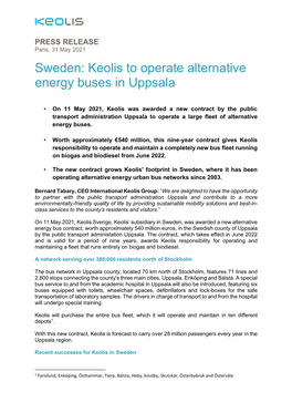 Sweden: Keolis to Operate Alternative Energy Buses in Uppsala
