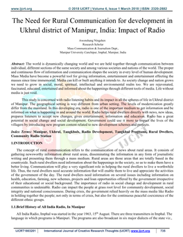 The Need for Rural Communication for Development in Ukhrul District of Manipur, India: Impact of Radio