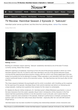 TV Review: Hannibal Season 2 Episode 2: 'Sakizuki' | Nouse
