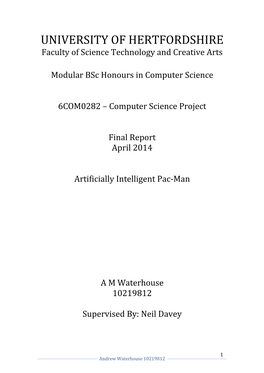UNIVERSITY of HERTFORDSHIRE Faculty of Science Technology and Creative Arts