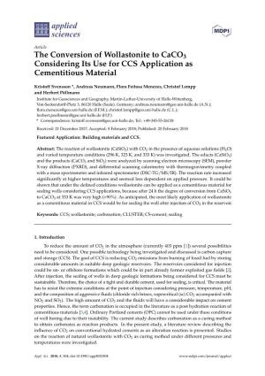 The Conversion of Wollastonite to Caco3 Considering Its Use for CCS Application As Cementitious Material
