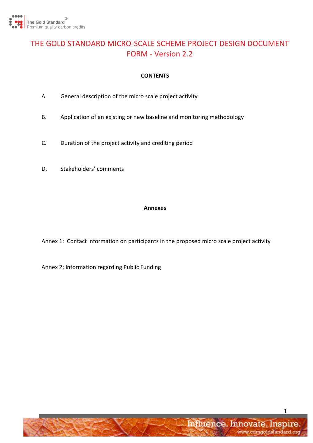 THE GOLD STANDARD MICRO-SCALE SCHEME PROJECT DESIGN DOCUMENT FORM - Version 2.2