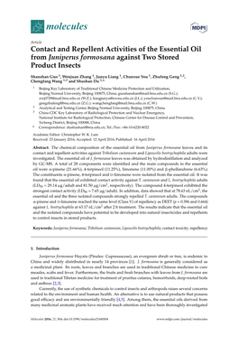Contact and Repellent Activities of the Essential Oil from Juniperus Formosana Against Two Stored Product Insects