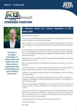 ISSUE 9 — 29 May 2020 a MESSAGE from ICTS EUROPE PRESIDENT & CEO— OREN SAPIR
