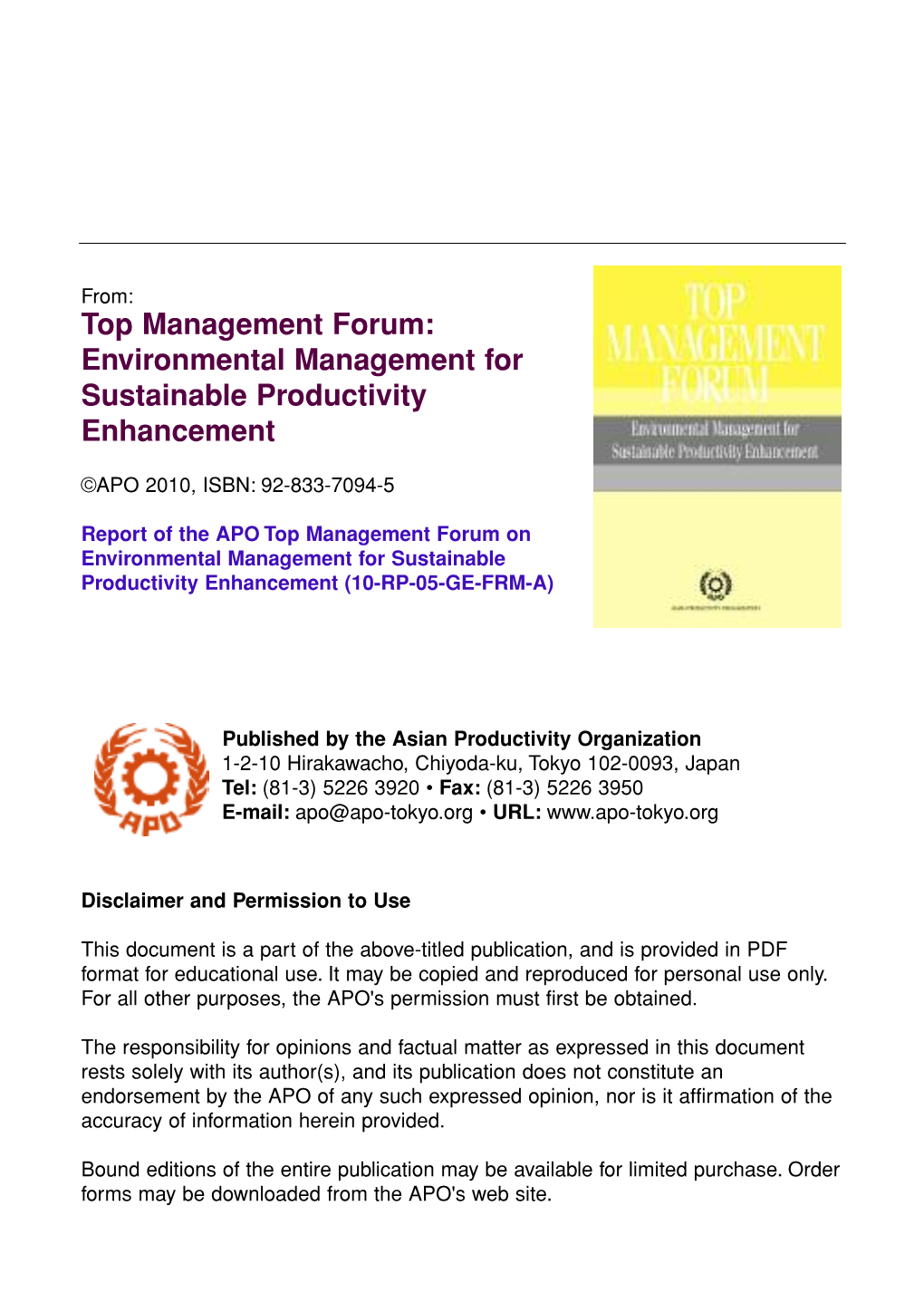 Environmental Management for Sustainable Productivity Enhancement