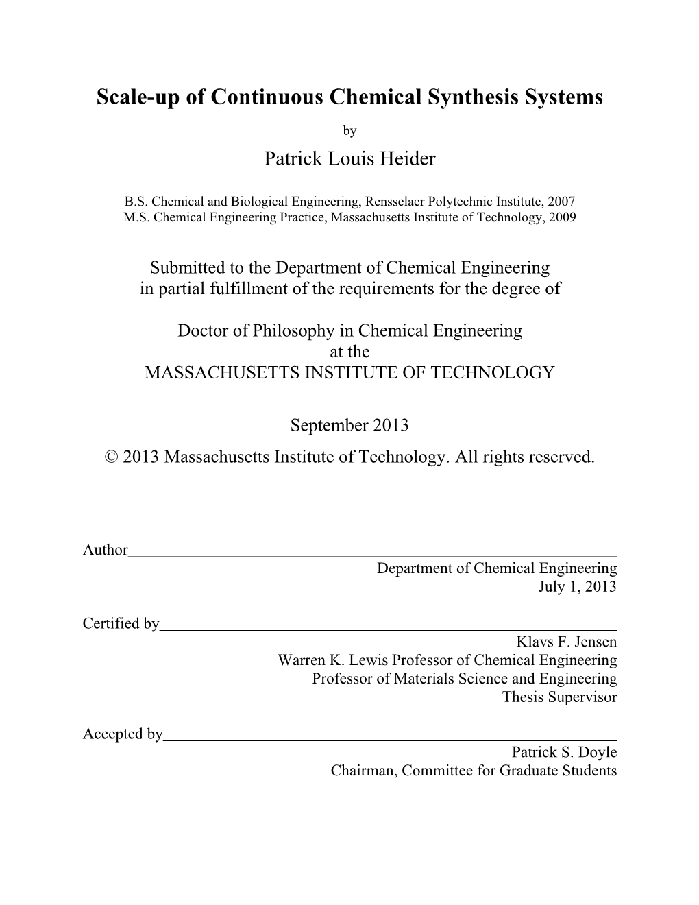 Scale-Up of Continuous Chemical Synthesis Systems