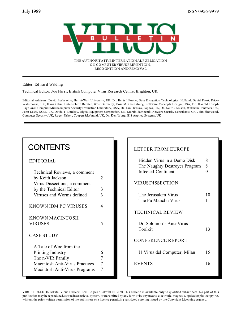 Virus Bulletin, July 1989