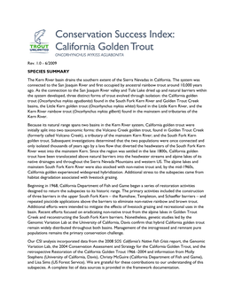 Conservation Success Index: California Golden Trout ONCORHYNCHUS MYKISS AGUABONITA Rev