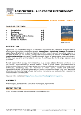 AGRICULTURAL and FOREST METEOROLOGY an International Journal