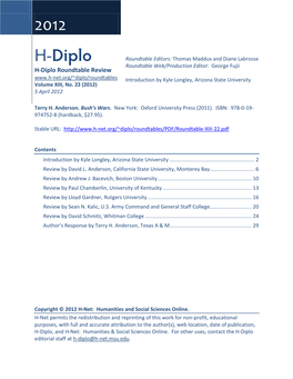H-Diplo Roundtables, Vol. XIII, No. 22 (2012)
