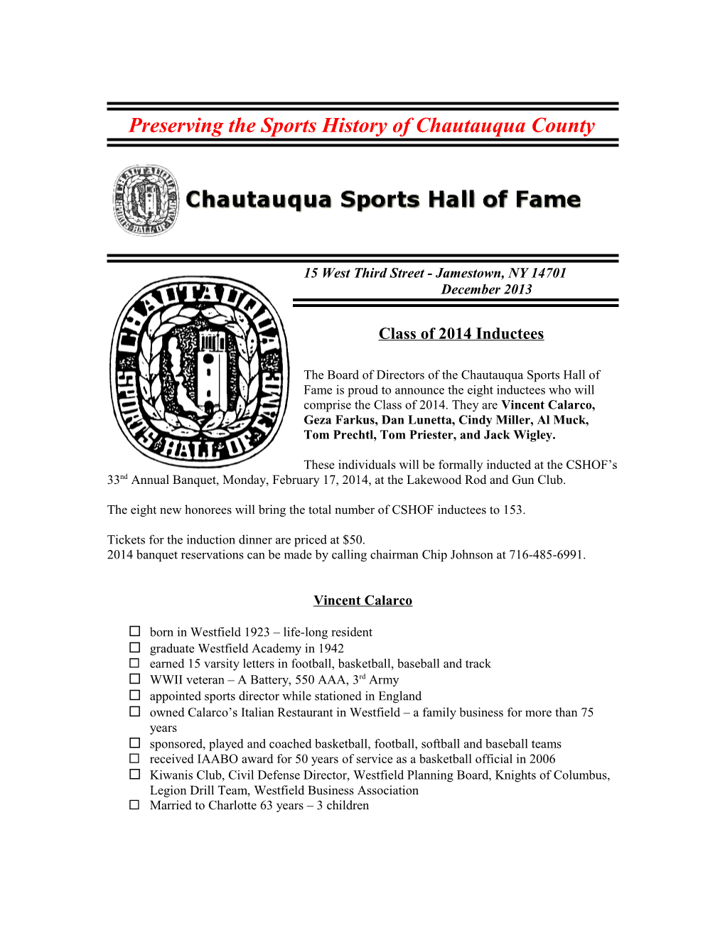Preserving the Sports History of Chautauqua County
