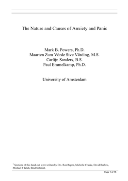 The Nature and Causes of Anxiety and Panic