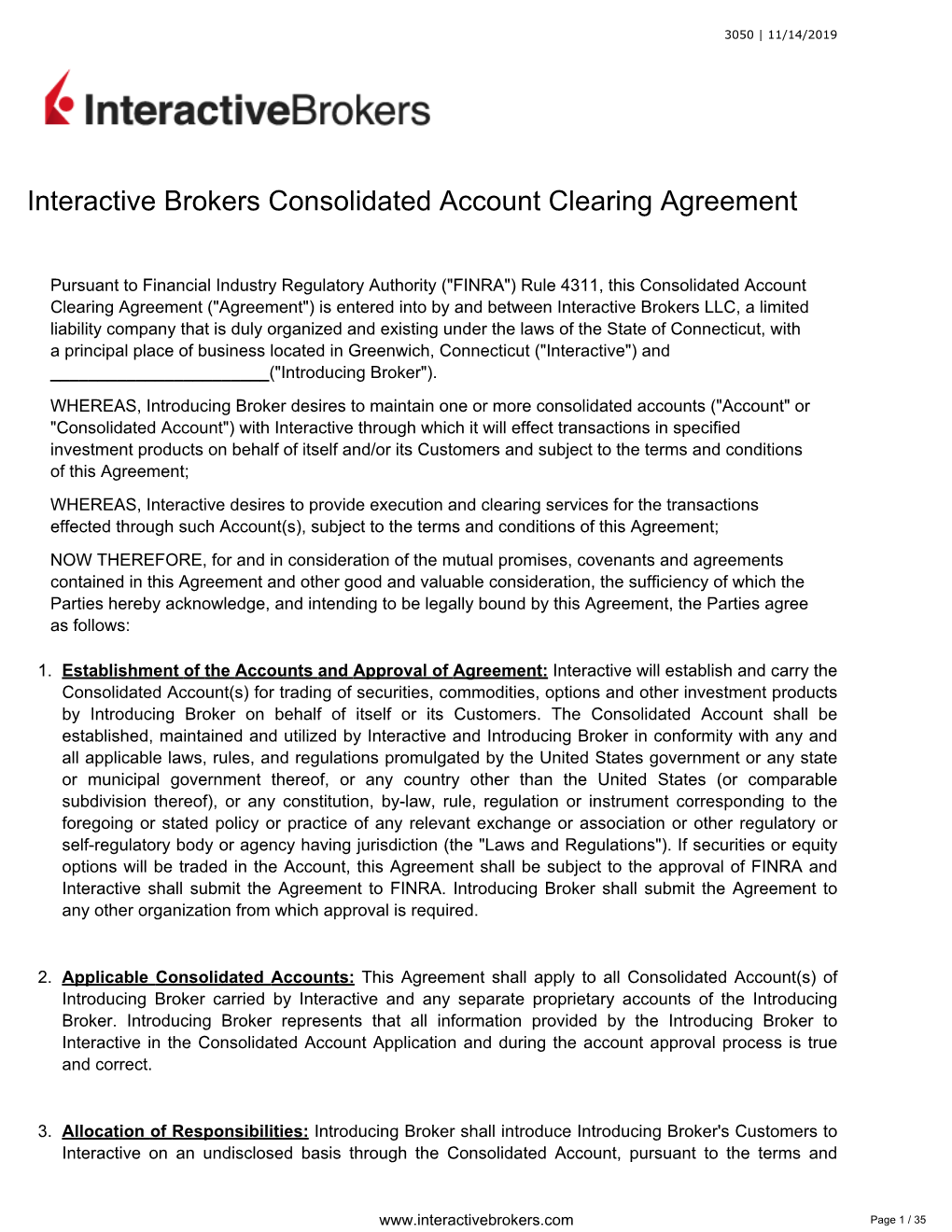 Interactive Brokers Consolidated Account Clearing Agreement