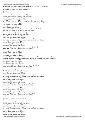 A World of Our Own-The Seekers Lyrics & Chords