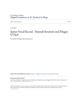 Junior Vocal Recital - Hannah Knutson and Megan O'neil St