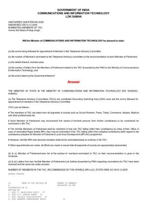 ANSWERED ON:14.12.2005 NOMINATED MEMBERS of TAC Verma Shri Bhanu Pratap Singh