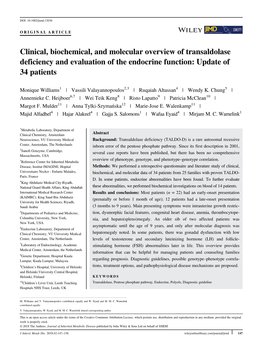 Clinical, Biochemical, and Molecular Overview of Transaldolase Deficiency and Evaluation of the Endocrine Function: Update of 34 Patients