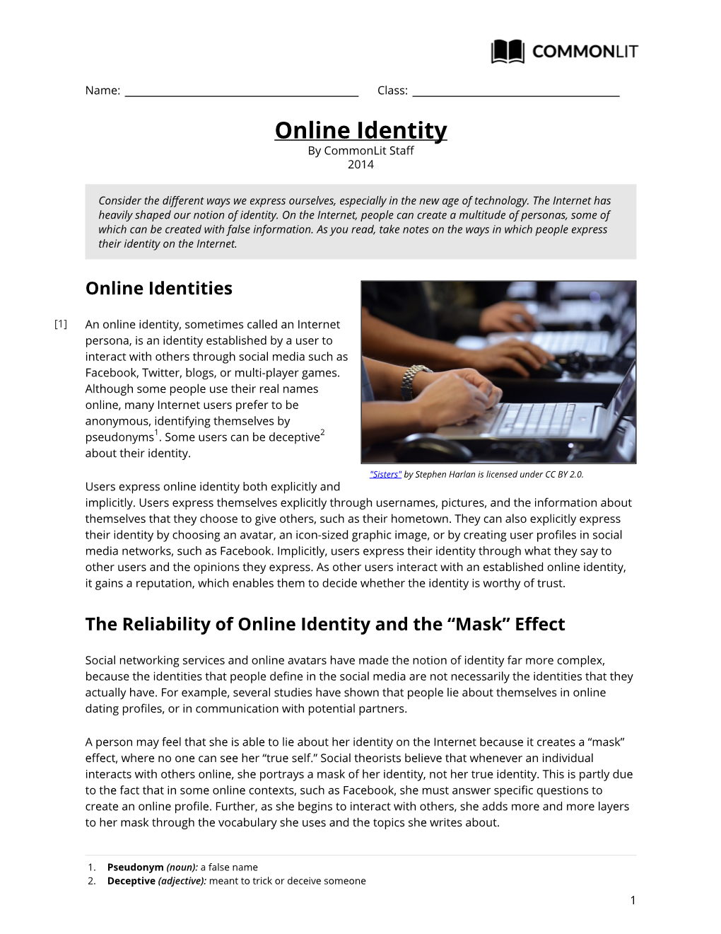 Commonlit | Online Identity