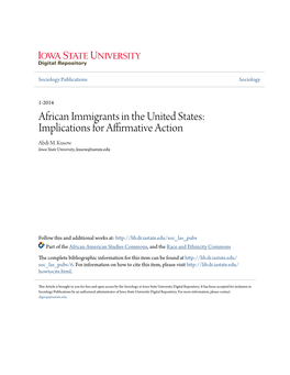 African Immigrants in the United States: Implications for Affirmative Action Abdi M