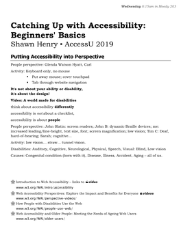 Catching up with Accessibility: Beginners' Basics Shawn Henry ▪ Accessu 2019