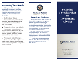 A Guide to Selecting a Stockbroker Or Investment Adviser