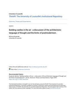 Building Castles in the Air : a Discussion of the Architectonic Language of Thought and the Limits of Postmodernism