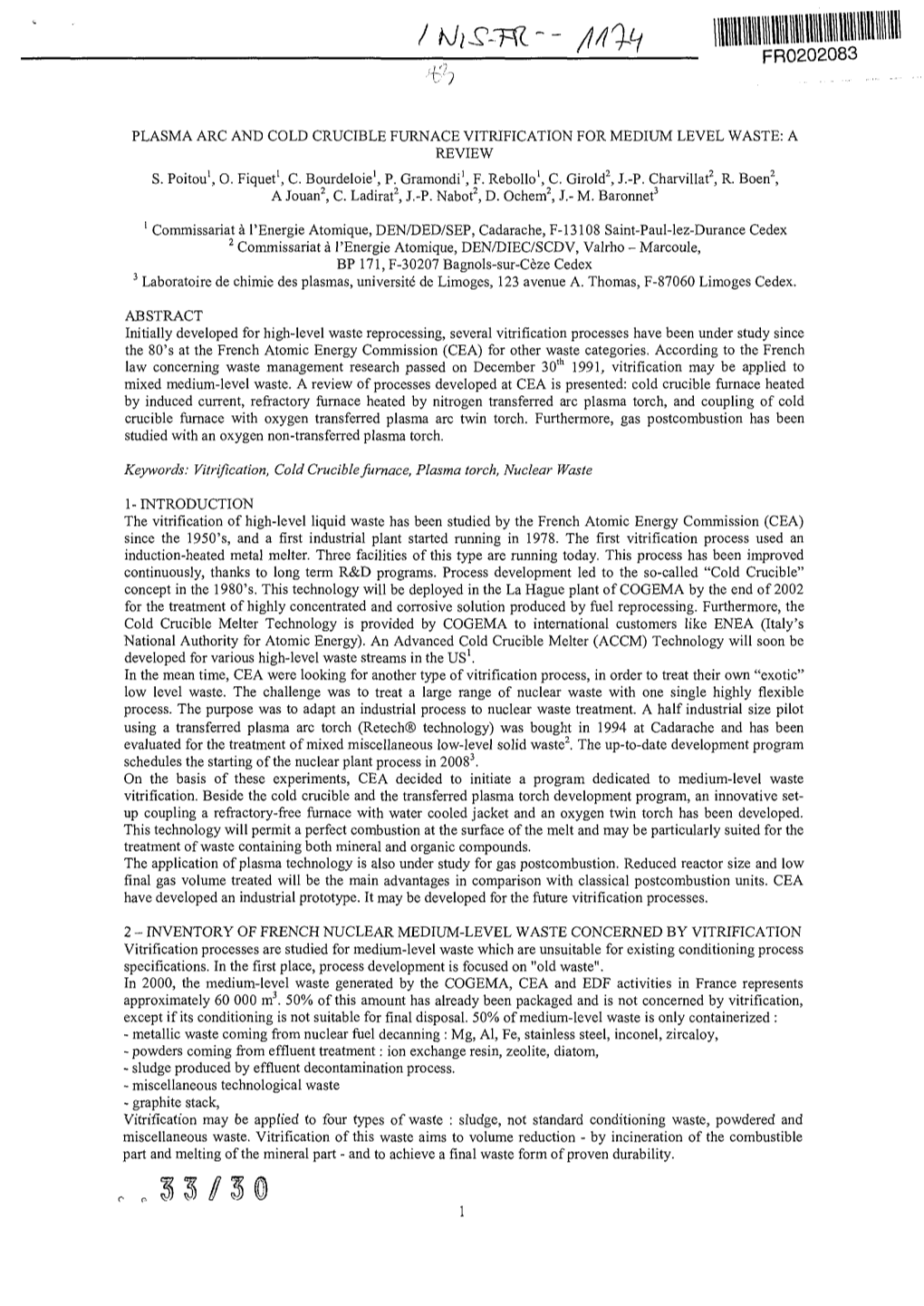 Plasma Arc and Cold Crucible Furnace Vitrification for Medium Level Waste: a Review S