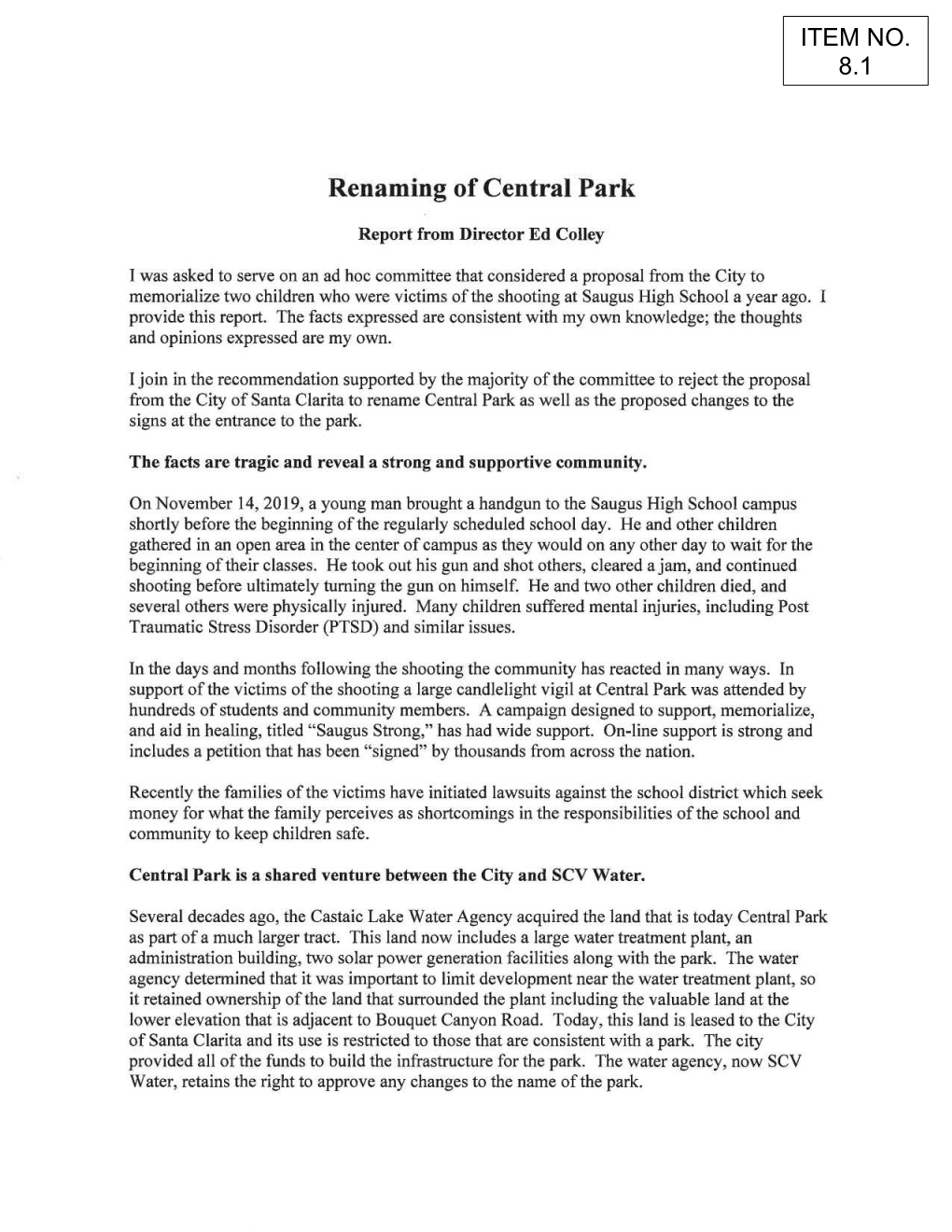 Renaming of Central Park