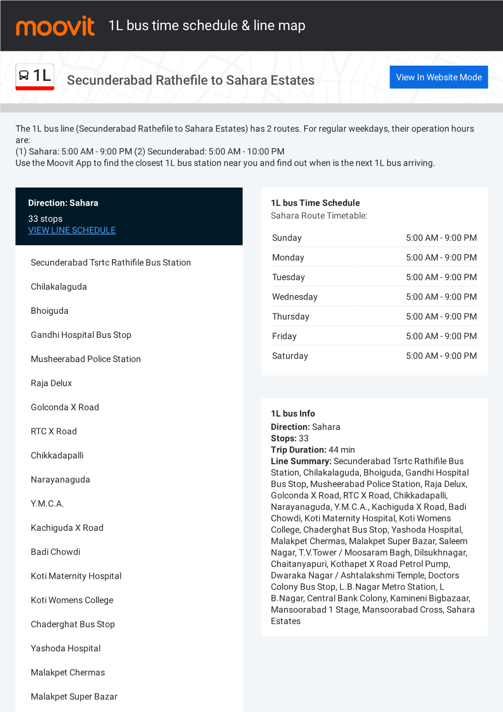 1L Bus Time Schedule & Line Route