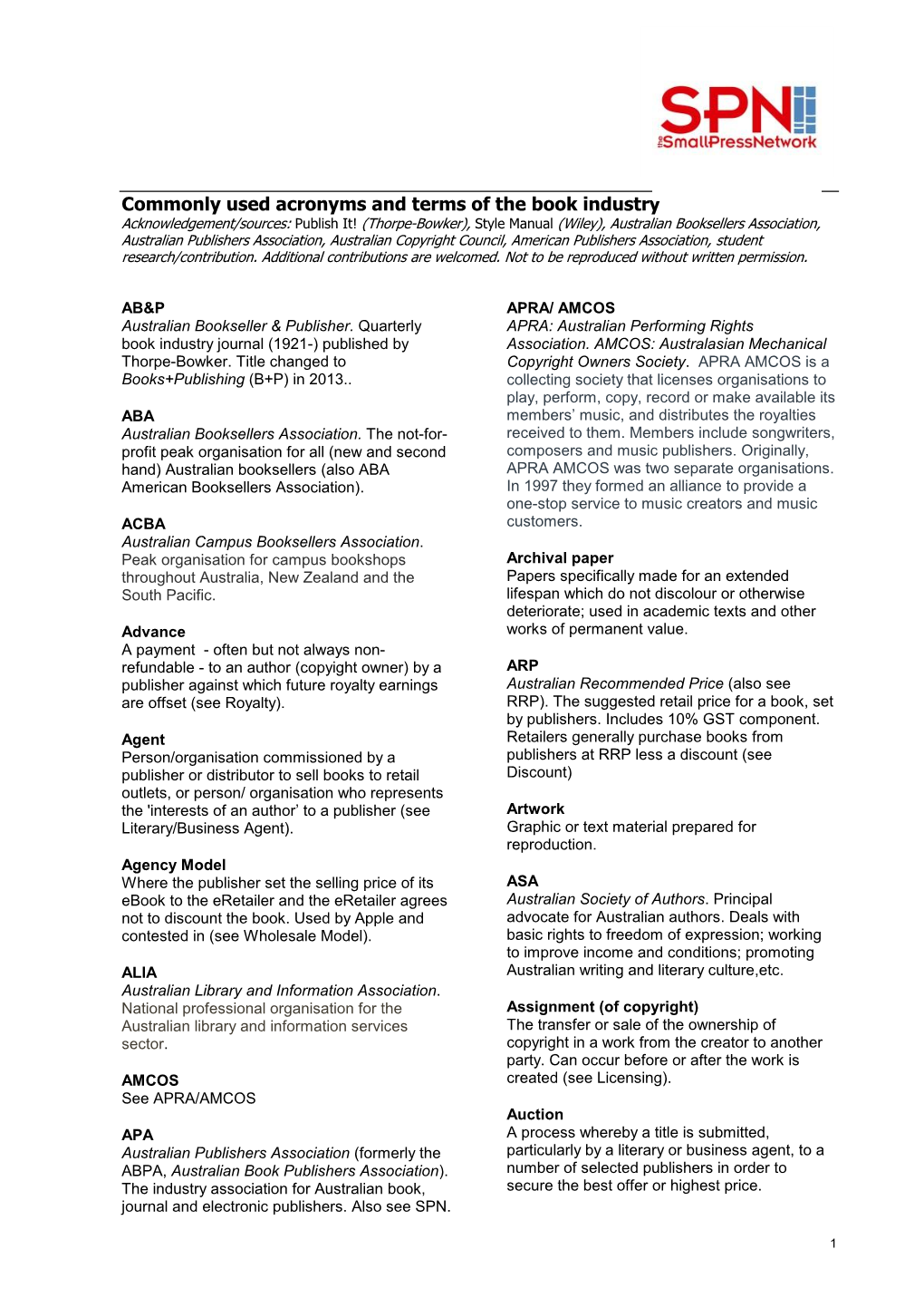 Commonly Used Acronyms and Terms of the Book Industry