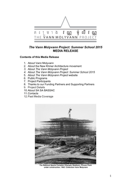 The Vann Molyvann Project: Summer School 2015 MEDIA RELEASE