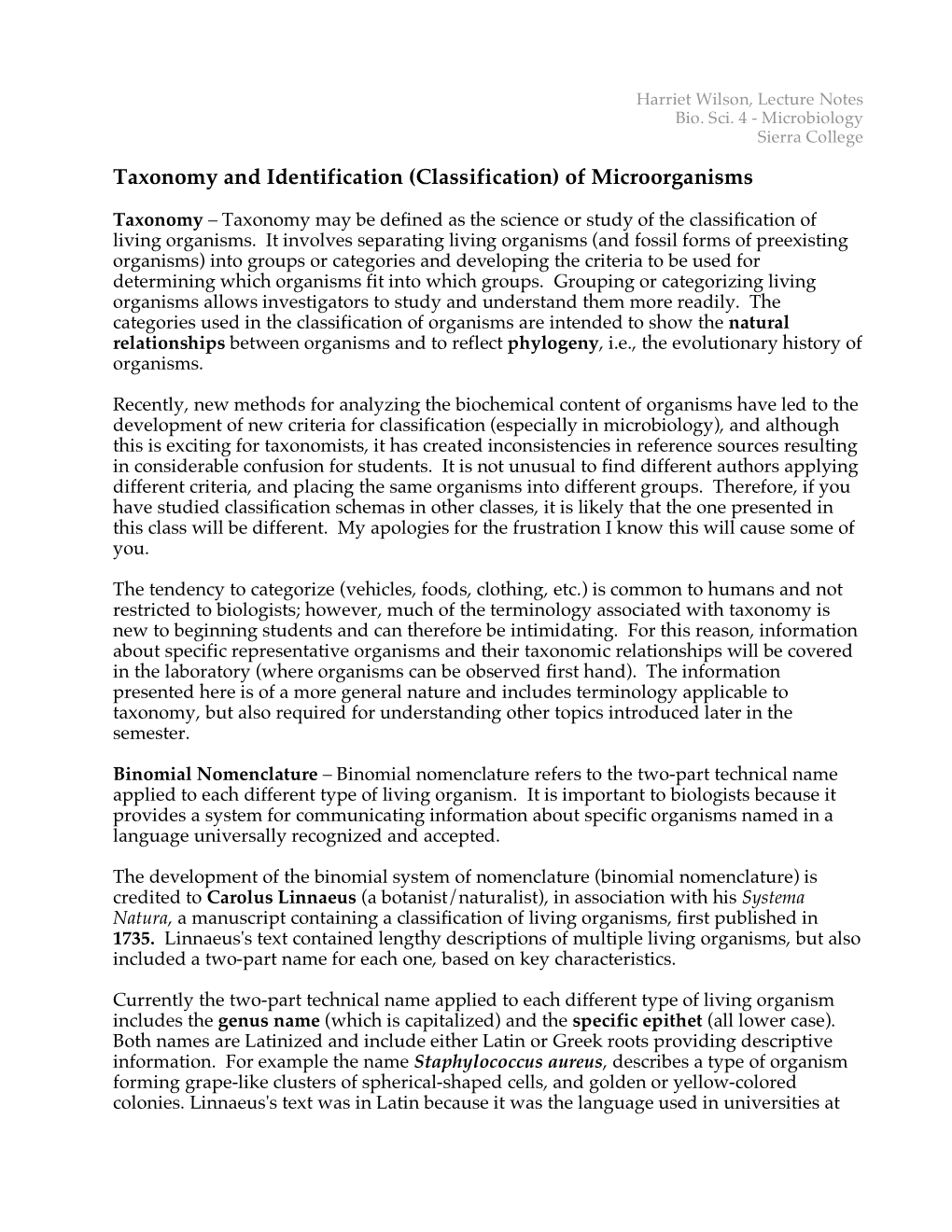 Taxonomy and Identification (Classification) of Microorganisms