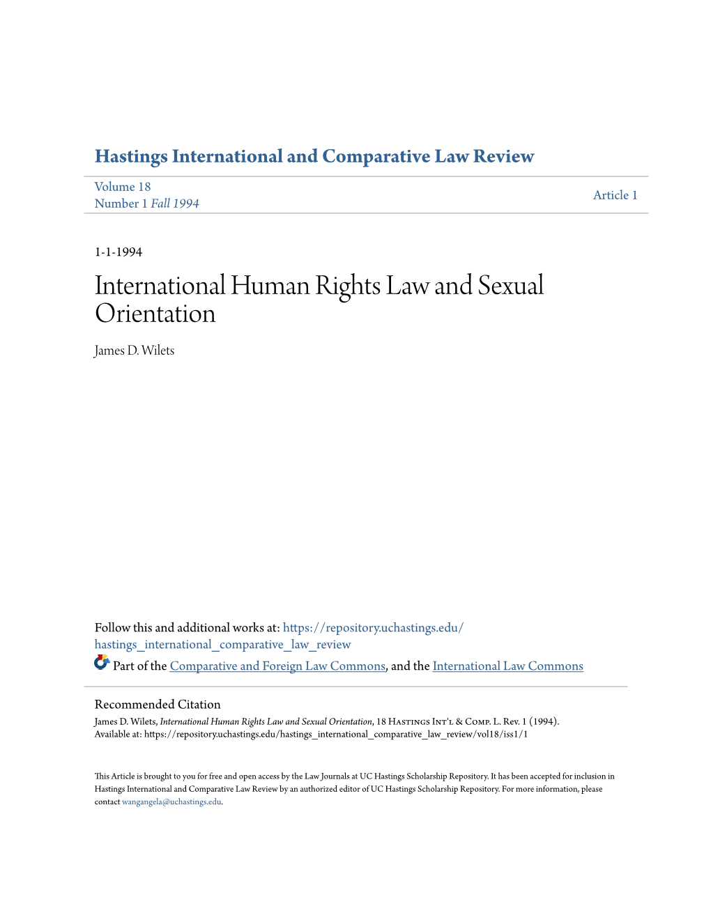 International Human Rights Law and Sexual Orientation James D