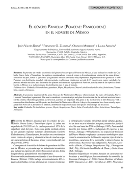 El Género Panicum (Poaceae: Panicoideae) En El Noreste De México