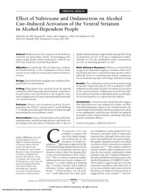 Effect of Naltrexone and Ondansetron on Alcohol Cue–Induced Activation of the Ventral Striatum in Alcohol-Dependent People