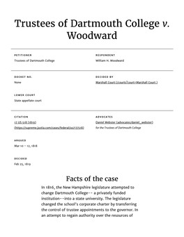Trustees of Dartmouth College V. Woodward